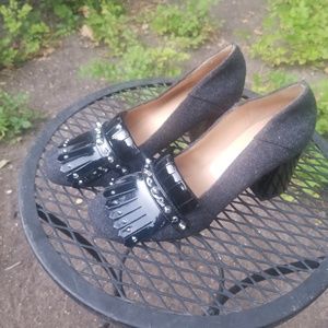 Franco Sarto Black and Gray Heeled Boots